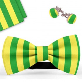 Set papion barbati, batista, butoni, verde-galben, dungi late verticale